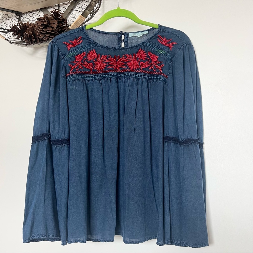 Solitaire Embroidered Long Sleeve Boho Top